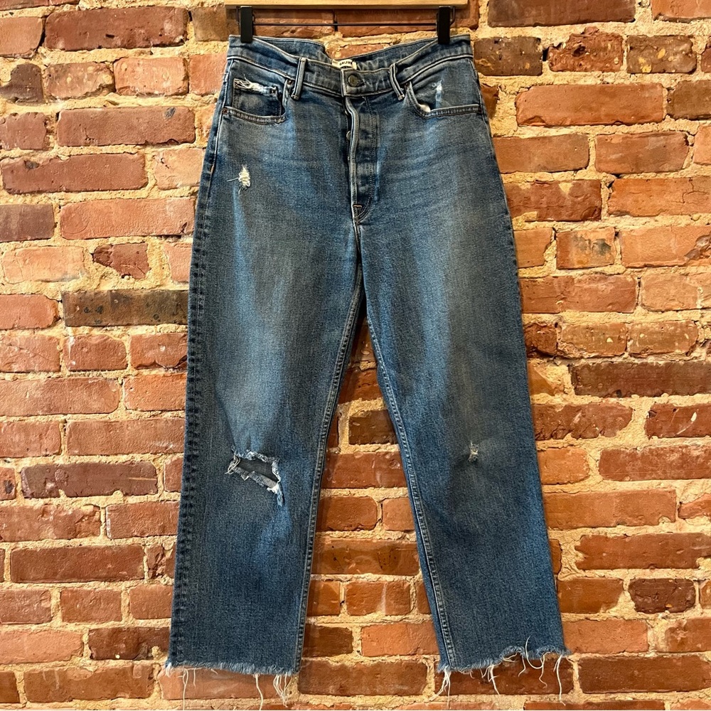 GRLFRND Helena Sixpence Jeans Size 29 Straight Leg Distressed Cropped